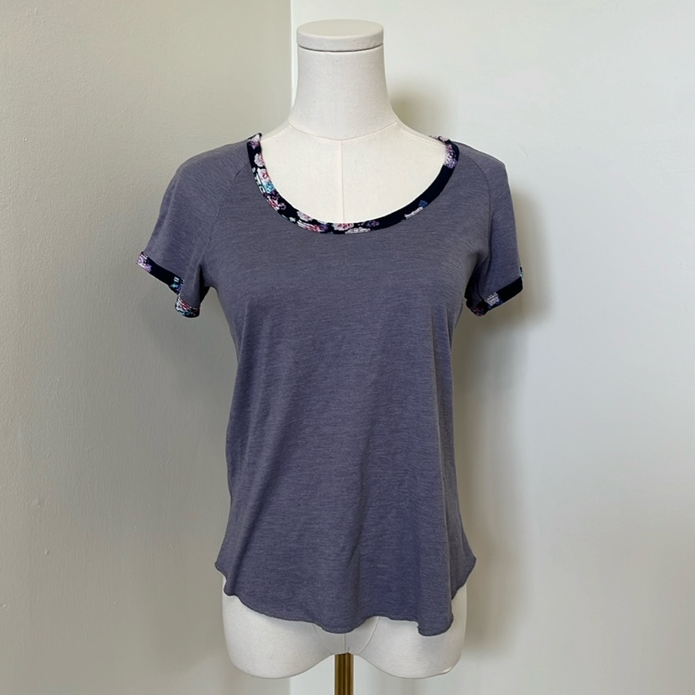 Floral Trim Purple-Gray Women's Top